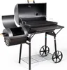 A black charcoal grill with a side smoker attachment, shown on a white background. Podgląd zdjęcia produktu