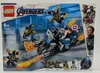 The image shows the box of a LEGO Marvel Super Heroes Captain America: Outrider-Attacke set, with the product displayed prominently on the front. Podgląd zdjęcia produktu