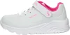 A side view of a white and pink Skechers sneaker for children. Voir les images du produit