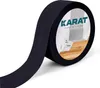 A roll of black baseboard molding tape is shown against a white background, with a graphic on the roll showing the tape applied to a floor and wall. Produktbild-Vorschau