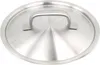 A close-up, top-down view of a silver pot lid with a brushed metal finish and a silver handle. Anteprima dell’immagine prodotto