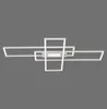 A modern, geometric LED ceiling light fixture with interlocking rectangular frames, presented against a plain gray background. Produktbild-Vorschau