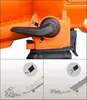 Close-up of a leaf blower/vacuum with instructional diagrams below. Produktbild-Vorschau