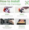A collage of four images showing the steps to install an ink cartridge. Produktbild-Vorschau