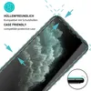 A close-up view of a smartphone screen protector, with arrows indicating its case-friendly nature. Produktbild-Vorschau