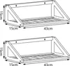 Two identical wooden shelves are shown with dimensions indicated. Produktbild-Vorschau