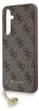 A close-up view of a brown Guess phone case with a repeating logo pattern and a gold charm. Náhled obrázku produktu