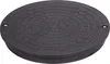 A black circular manhole cover with a textured pattern. Produktbild-Vorschau