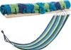 A rolled-up hammock and an unrolled hammock are displayed against a white background. Produktbild-Vorschau