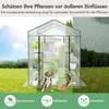 A greenhouse with plants, a dog, a cat, and a rabbit on a grassy lawn, with a sunny sky on the left and rain on the right. Voir les images du produit