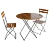 A round wooden table and two chairs on a white background. Produktbild-Vorschau