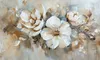 An abstract painting of flowers with a textured, impasto style, featuring white and gold petals against a neutral background. Náhľad obrázku produktu