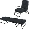 A black folding lounge chair and a black folding cot are displayed separately against a white background. Produktbild-Vorschau