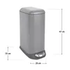 A gray pedal trash can with dimensions indicated by lines and text. Produktbild-Vorschau
