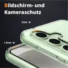Close-up view of a transparent phone case, highlighting its protective features for the screen and camera. Produktbild-Vorschau