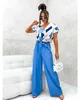 Damen Jumpsuit mit Wickeloberteil Overall  Look Blau/XL/42 Produktbild-Vorschau 3