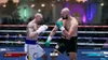 Two boxers in a ring during a match, with crowd and stadium in the background. Produktbild-Vorschau