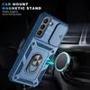 A blue phone case with a ring holder is shown attached to a car's air vent magnetic mount. Produktbild-Vorschau