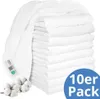 A stack of white muslin cloths with a sprig of cotton on the side. Produktbild-Vorschau