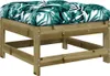 A wooden ottoman with a green and white leaf-patterned cushion. Náhled obrázku produktu