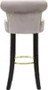 A back view of a gray bar stool with black legs and gold accents. Podgląd zdjęcia produktu