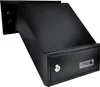 A black metal mailbox with a drawer and a keyhole is shown against a white background. Produktbild-Vorschau