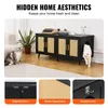A cat furniture piece designed to hide a litter box, shown in a living room setting with two cats. Produktbild-Vorschau