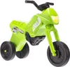 A bright green toy motorcycle with black wheels and handlebars, shown against a white background. Voir les images du produit