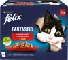 A box of Felix cat food with a cat peeking through a torn opening. Produktbild-Vorschau