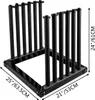 A black metal rack with vertical bars, designed for holding windshields or glass panels, with dimensions indicated by text overlays. Voir les images du produit