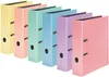A row of six pastel-colored ring binders standing upright. Voir les images du produit