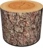 A cylindrical pouffe designed to resemble a tree stump, with detailed bark texture on the sides and visible wood grain rings on the top. Podgląd zdjęcia produktu