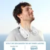 A man wearing a neck fan, enjoying the breeze. Produktbild-Vorschau