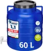 A blue plastic barrel with a tap and lid, shown against a white background. It has several labels and icons on its surface. Produktbild-Vorschau