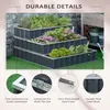 A multi-tiered raised garden bed filled with plants, with close-up insets showing construction details. Podgląd zdjęcia produktu