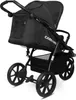 A black stroller is shown against a white background. Voir les images du produit