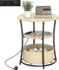 A three-tiered side table with a built-in charging station and storage basket, displayed against a white background. Produktbild-Vorschau