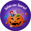 Süßes oder Saures Halloween Magnet rund mit Kürbis und Produktbild-Vorschau 1