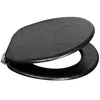 A black wooden toilet seat is shown from a slightly elevated side angle against a white background. Produktbild-Vorschau