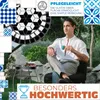 A man is sitting in a garden, holding a cup of coffee, with a mosaic table and cake in front of him. The image is surrounded by decorative tile patterns. Produktbild-Vorschau