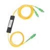 A fiber optic splitter cable with yellow cables and green connectors, laid out on a white background. Anteprima dell’immagine prodotto