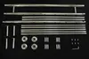 A collection of stainless steel balcony railing components laid out on a black background. Podgląd zdjęcia produktu