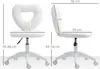 A collage of two images showing a white heart-shaped chair from the front and side, with dimensions labeled. Podgląd zdjęcia produktu
