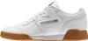 A side view of a white Reebok sneaker with a gum sole. Produktbild-Vorschau