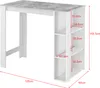 A bar table with shelves, shown with dimensions indicated by red lines and text. Anteprima dell’immagine prodotto