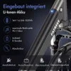 Close-up of an electric bicycle's battery pack and frame, with feature callouts. Produktbild-Vorschau