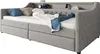 A grey upholstered daybed with two pillows and a folded blanket on top, set against a white background. Produktbild-Vorschau