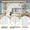 A loft bed with storage and a desk area in a room setting. Produktbild-Vorschau