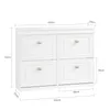 A white shoe cabinet with four flip-down doors, showing dimensions. Podgląd zdjęcia produktu