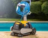 A robotic pool cleaner is positioned on a patio next to a swimming pool, with its power cord neatly wrapped around a stand. Produktbild-Vorschau